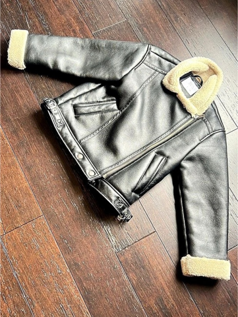 Zara girls Faux Shearling Aviator Jacket Black & Cream Size 8